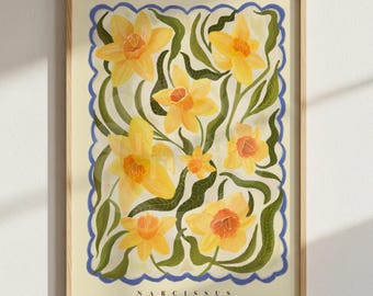 Spring Daffodil Art Print: Colourful Handrawn Floral Illustration