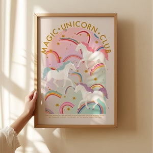 Magic Unicorn Club / Unicorn / Rainbow / Nursery Art / Kids Room / Girls Room / Print / Gifts for Her / kids / Stars / Colour Pop / Bright
