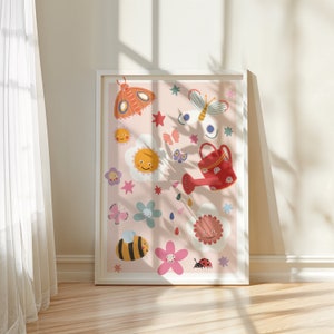 Garten Illustration / Blumen Illustration / Eco / Kinderzimmer / Druck / Geschenke für Sie / Kinder / Regenbogen / Color Pop / Hell