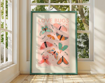 Love Bugs Butterfly Art Print: Colorful Gallery Wall Decor