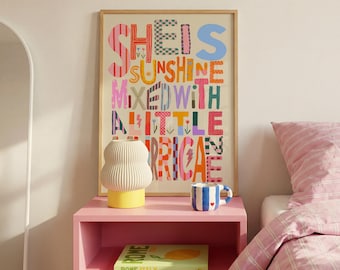 She is Sunshine Art Print: Colorful Typography, Positivity Wall Art, Hurricane