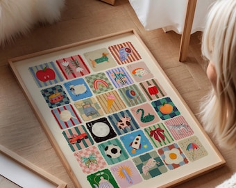 Welsh Alphabet, Colourful ABC Nursery Art Print, Kids Room Decor