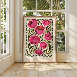Summer Peony, Colourful Quirky Handrawn Art, Peonies, Colourful Art, Bright Colourful Art Print, Modern Art Print, Gallery Wall, Bathroom,