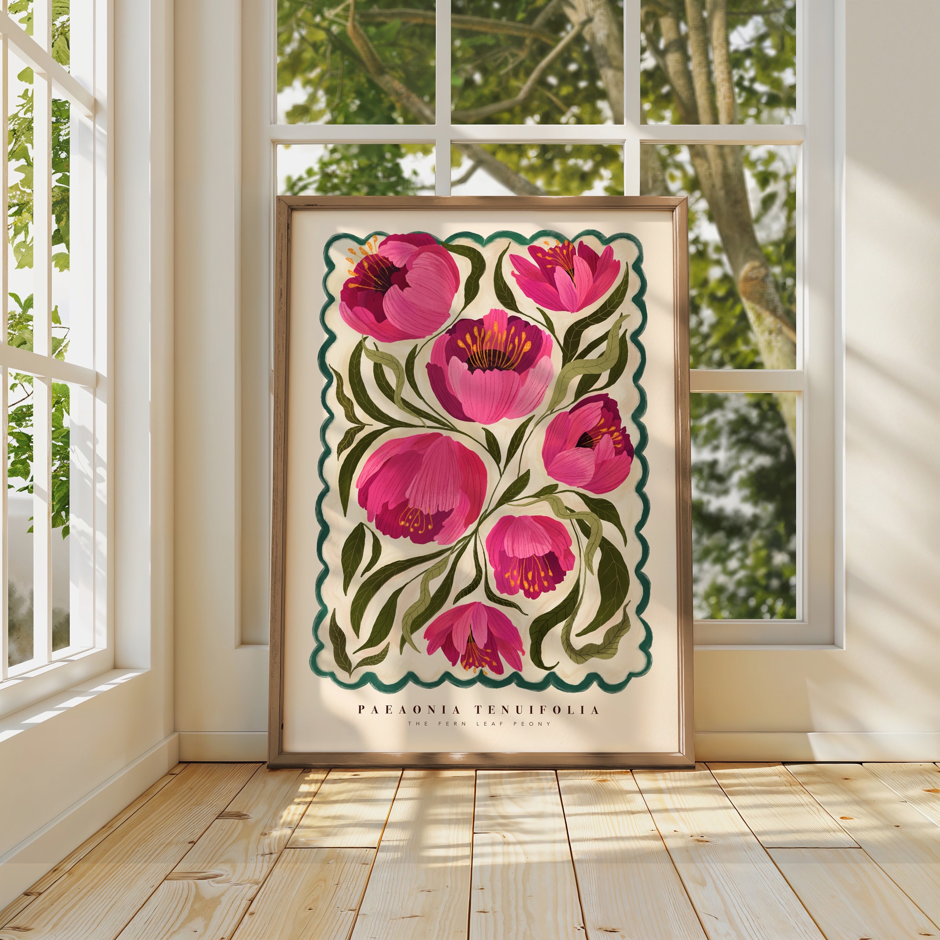 Summer Peony, Colourful Quirky Handrawn Art, Peonies, Colourful Art, Bright Colourful Art Print, Modern Art Print, Gallery Wall, Bathroom,