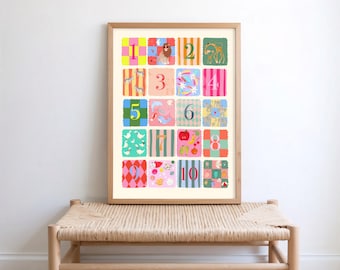 Sunshine Kids Numbers Art Print: Rainbow Nursery Decor