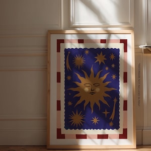 Celestial Sun Print: Colourful Hand-Drawn Wall Art
