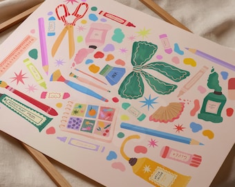 Crafting Art Print: Colorful Art Supplies, Girls Room Decor
