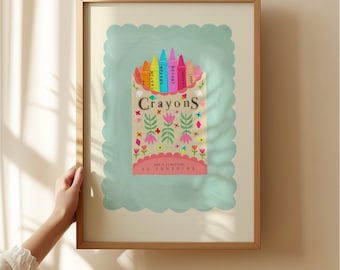 Rainbow Crayons Art Print: Colorful Kids Wall Decor