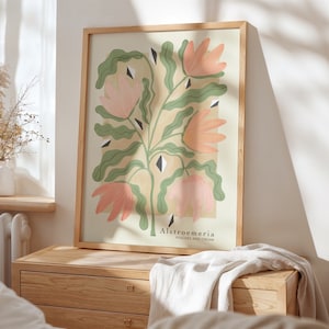 Impresión de arte floral de lirio, dibujo de flores abstractas dibujadas a mano, impresión de arte floral, impresión de arte maximalista, decoración colorida del hogar, decoración del hogar rosa,