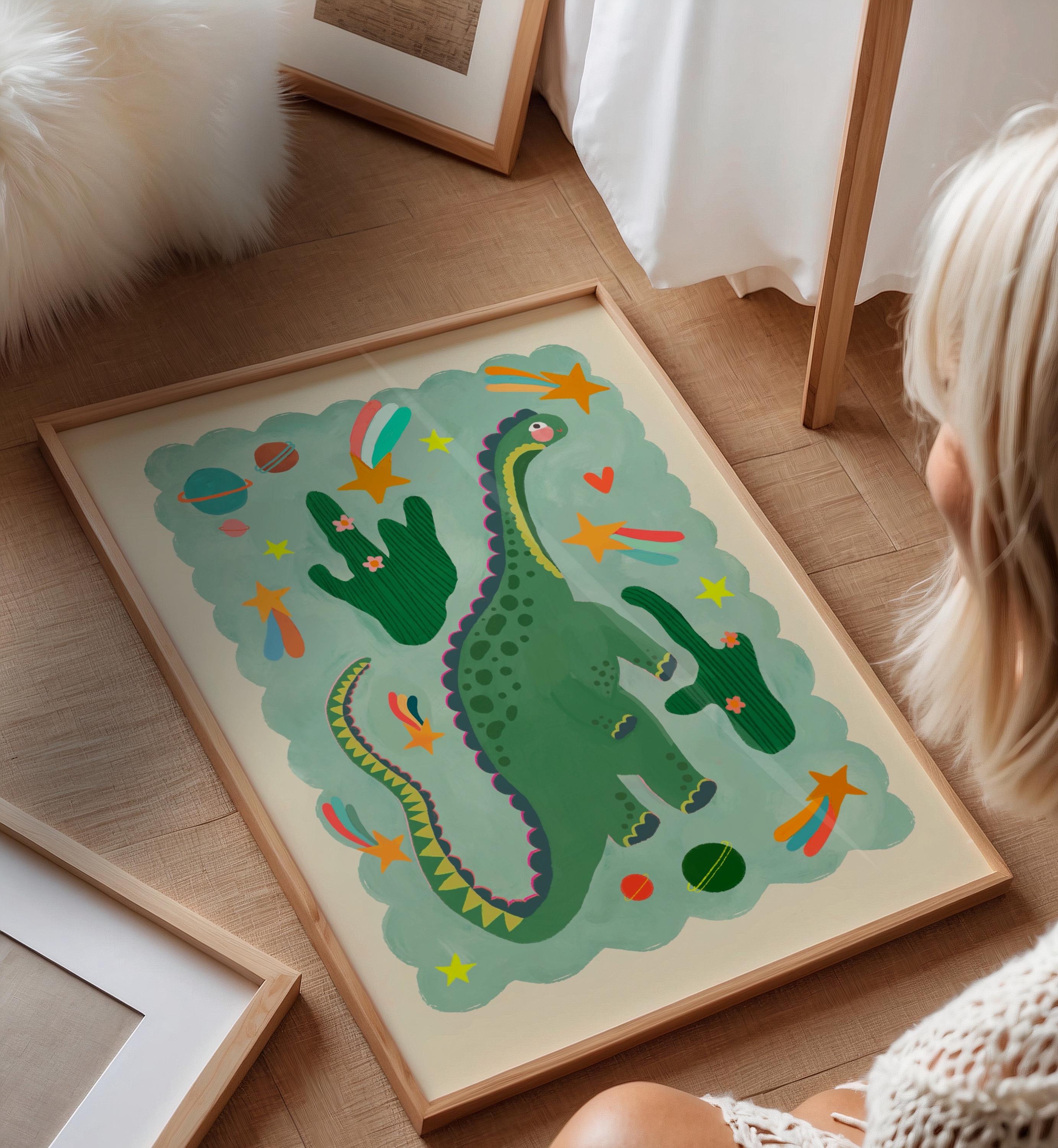 Starry Dino / Dinosaur Print / Dino / Nursery Art / Kids Room / Art / Print / Gifts for kids / kids / Rainbow / Colour Pop / Bright