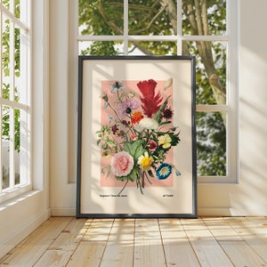 impression de fleurs vintage, impression de fleurs, impression d'art Français, impression florale, impression botanique, chambre à coucher, galerie, A5, A4, A3, A2, A1, A0, rose, couleur,