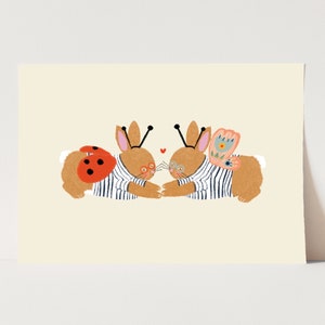 Bunny Twins / Children’s Wall Art / Kids Prints / children’s Prints / Nursery / happy Print / play room / Wall Art / Kids Room / hand drawn