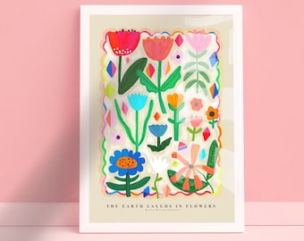 Abstracte bloemenkunstprint: kleurrijk maximalistisch interieur
