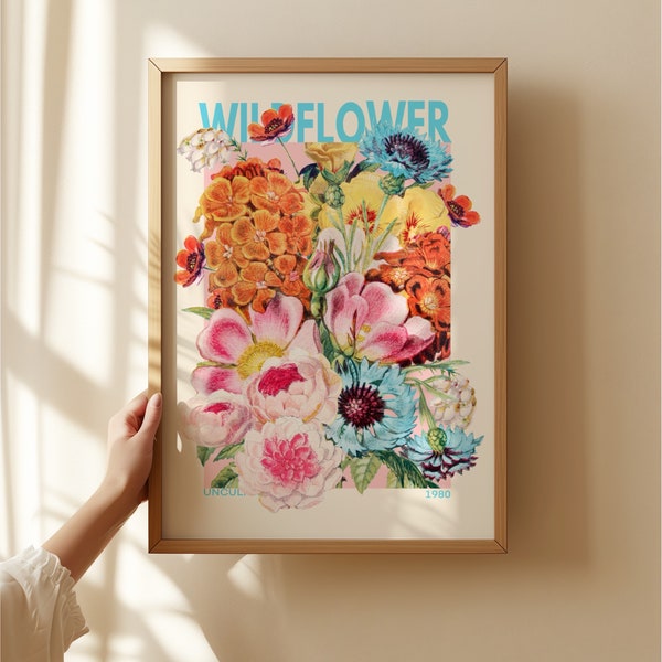 Impresión artística de ramo de flores silvestres: ilustración floral colorida