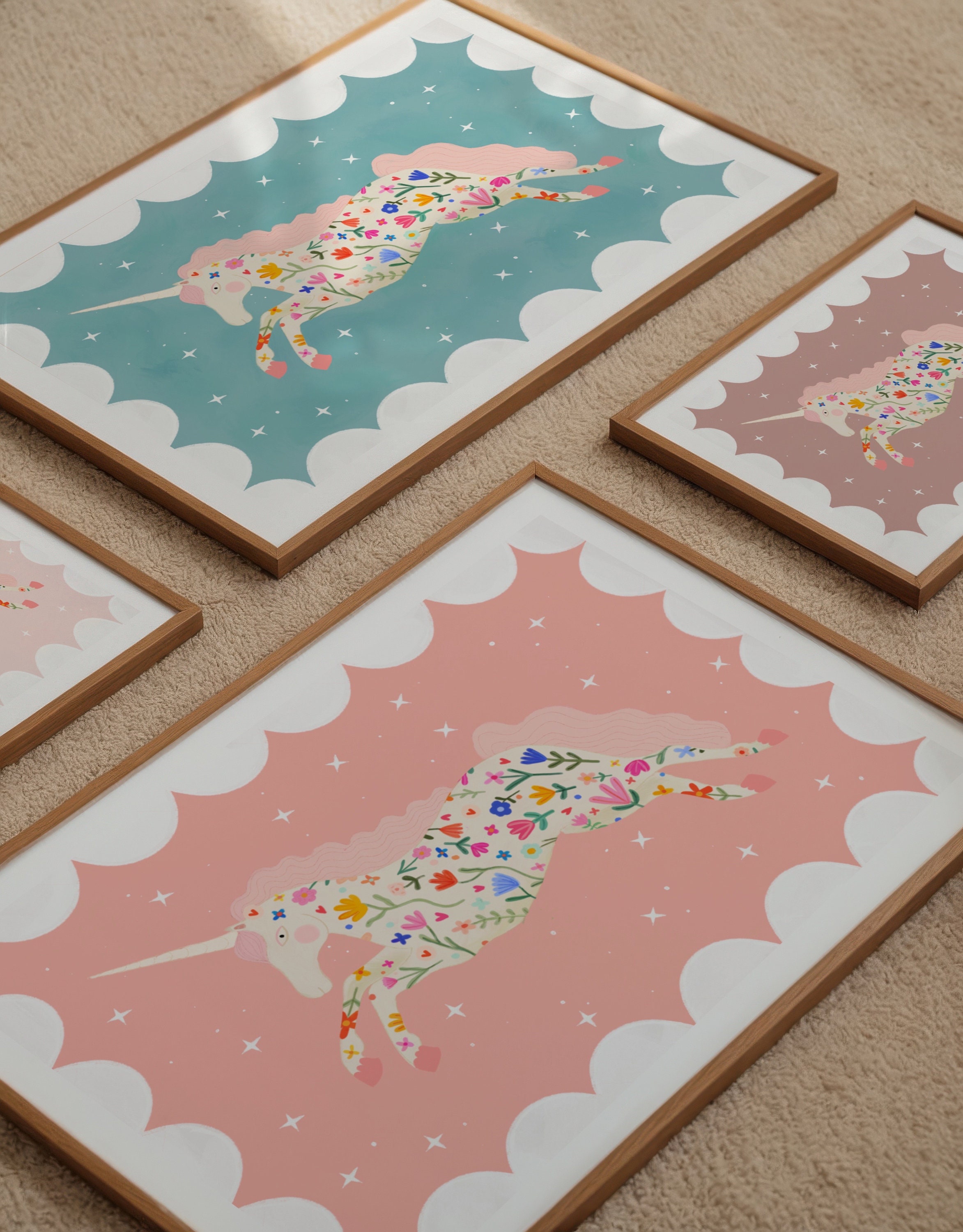 Beautiful Unicorn Print, Kids Unicorn Room, Kids Art Prints, Fun Art Print, Colourful Rainbow Poster, A5, A4, A3 Kids Wall Art,