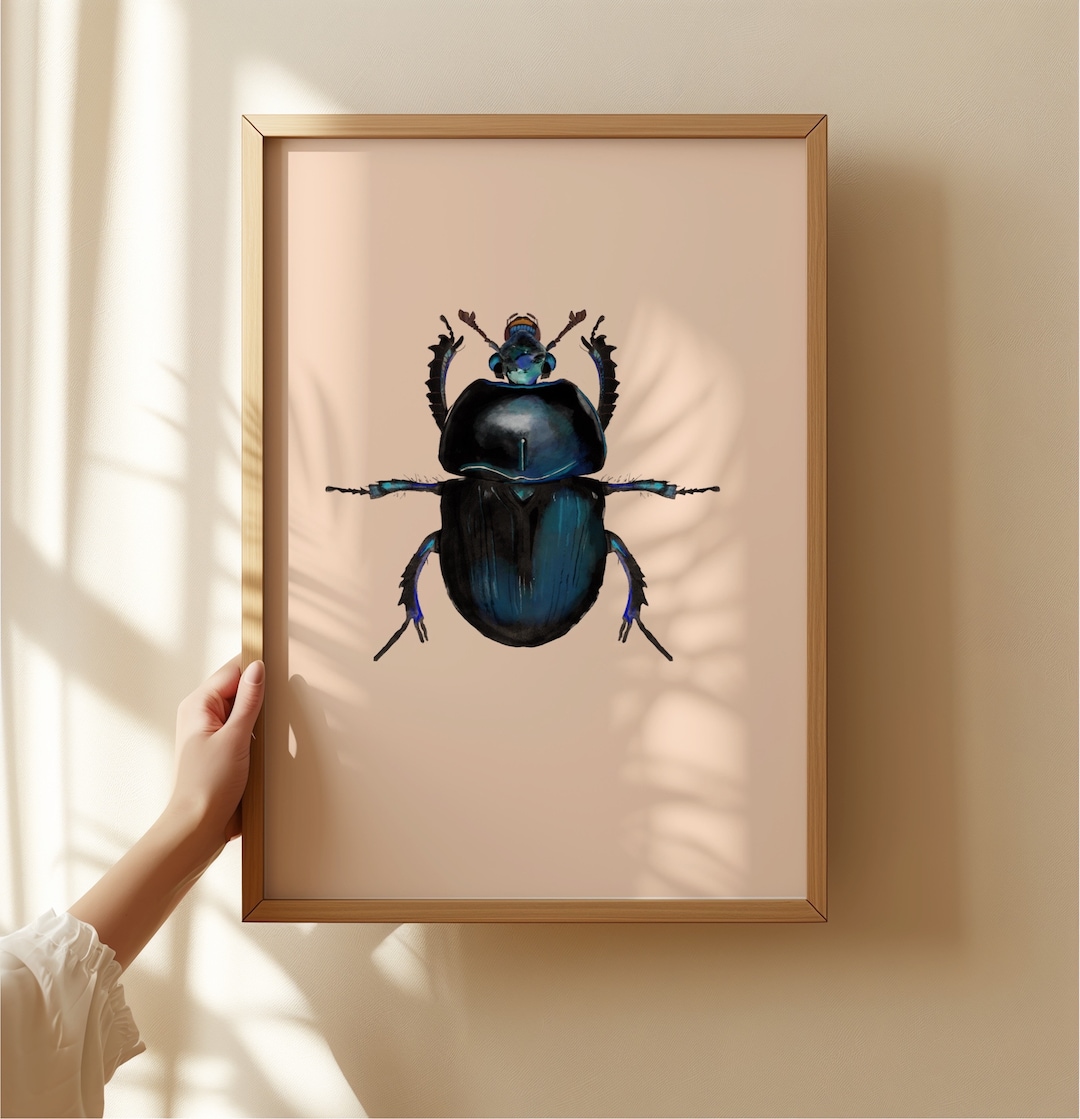 Blue Mint Beetle Original Illustration, Black Beetle Art Print, Insects ...