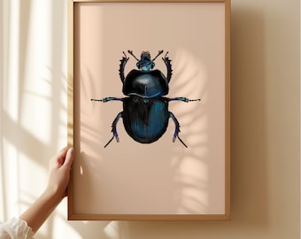 Blue Beetle Art Print: Vintage Insect Illustration, Entomological Wall Art