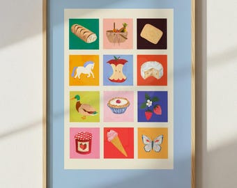 Picnic Art Print: Colourful Handrawn Kids Illustration, Bedroom, Colourful