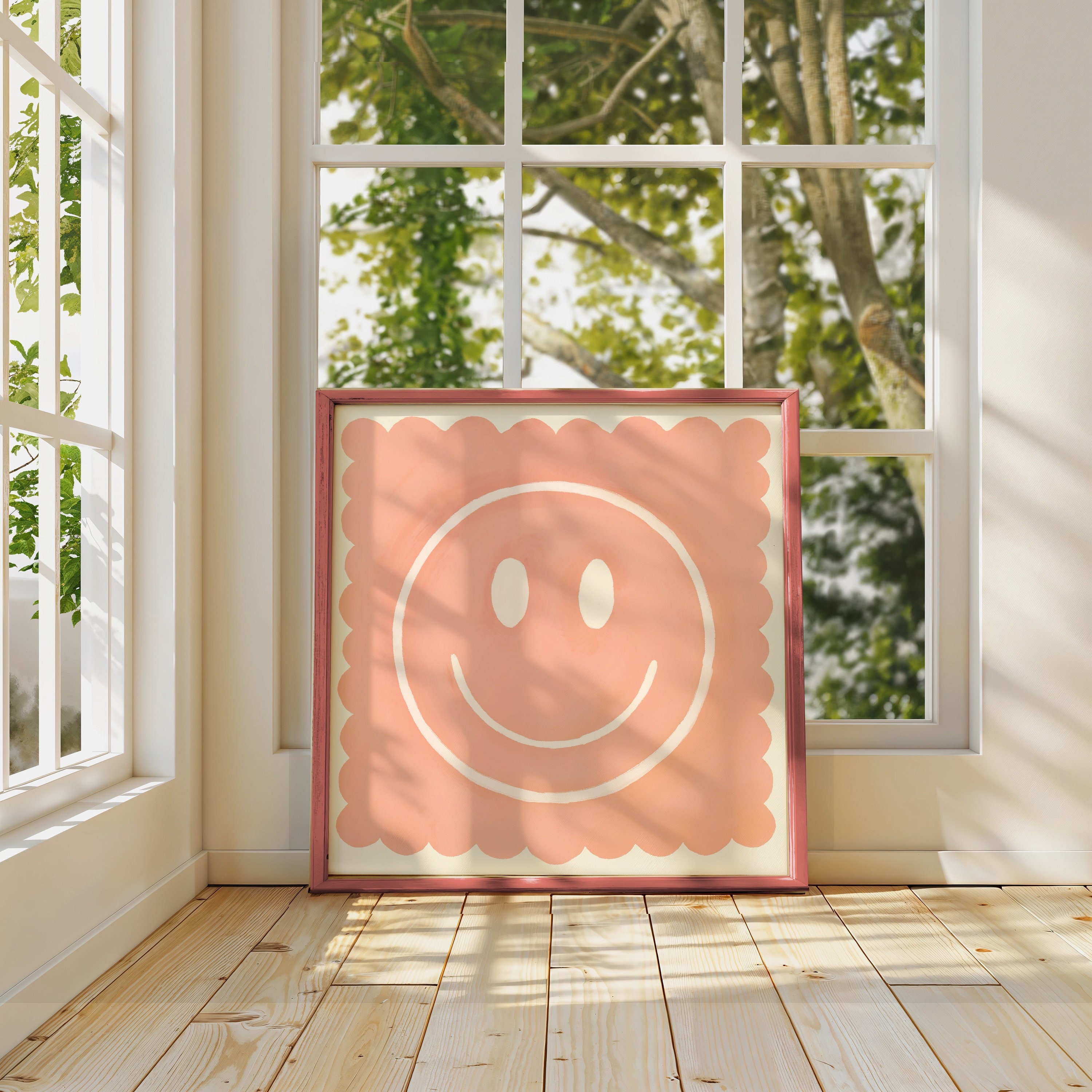 Peach Smiley Face Art Print: Dopamine Decor, Maximalist Wall Art
