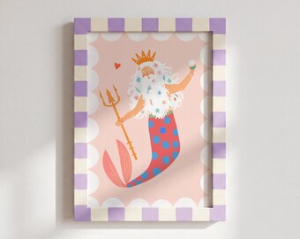 Merman Portrait Art Print: Colorful Kids Room Decor