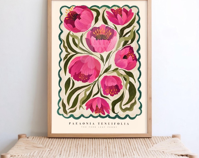 Summer Peony Art Print | Colourful Hand Drawn Floral Wall Art
