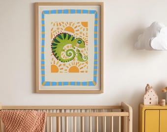 Charlie Chameleon Print: Colorful Kids Nursery Art