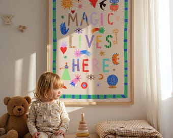 Magic Lives Here: Colorful Typography Wall Art