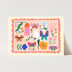 Schmetterlinge und Blumen Druck / Blumen Illustration / Eco Landschaft / Kinderzimmer / Druck / Kinder / Blumen / Color Pop