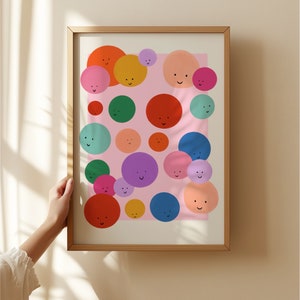 Smiley-Gesicht, heller glücklicher Druck, bunter Kinderdruck, jugendlich Schlafzimmer, Tween-Schlafzimmer, Mädchen-Kunstplakat, helles buntes Plakat
