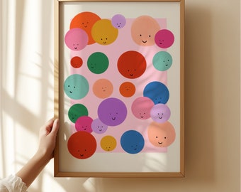 Smiley Face Print: Colorful Kids Room Art by KateFoxDesign