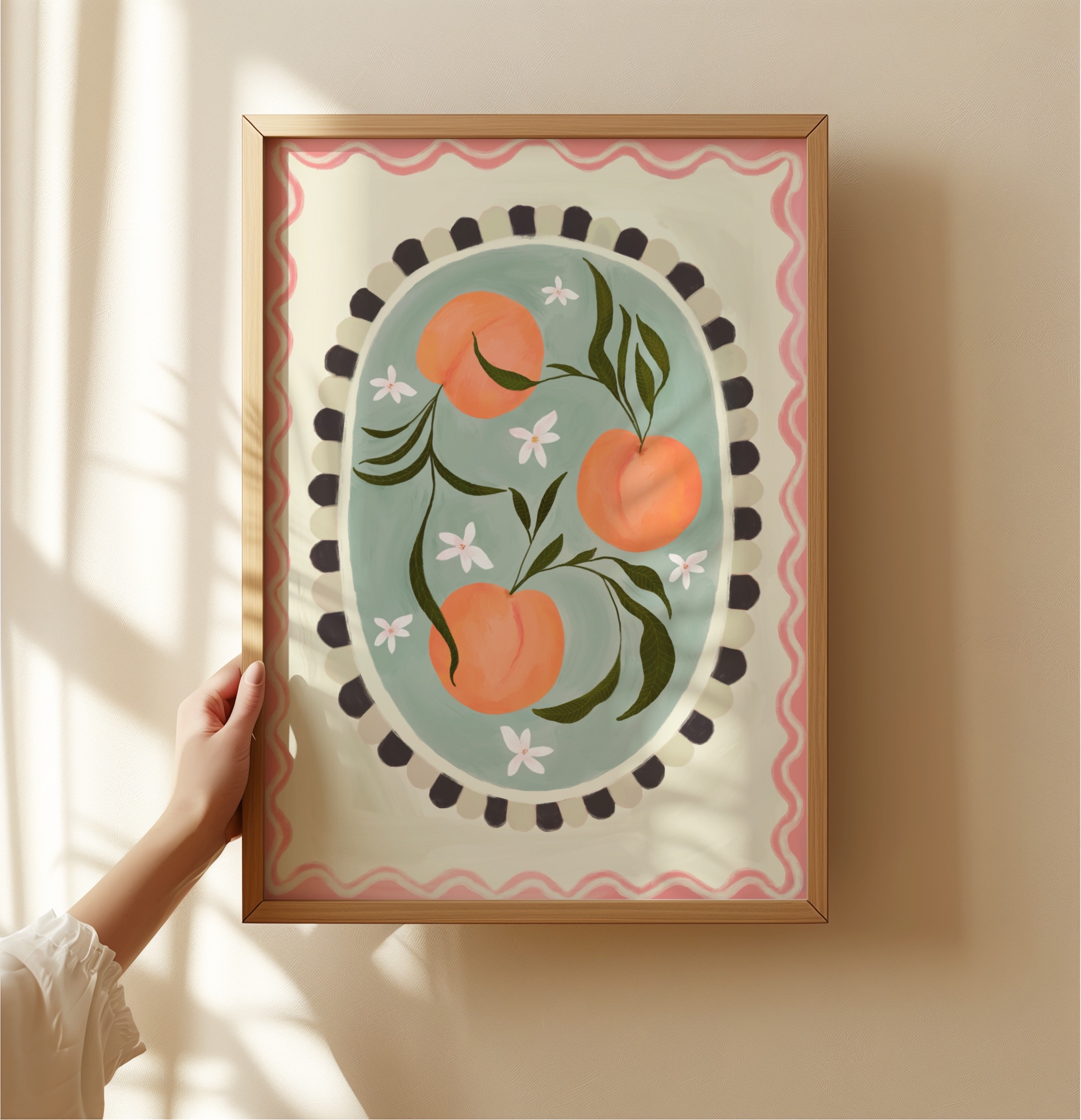 Peach Art Print: Hand Drawn Fruit, Colourful Home Decor - Etsy Norway