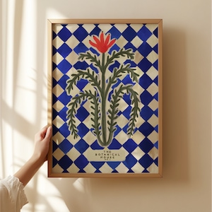La casa botánica, arte peculiar dibujado a mano en azul, flores azules, arte colorido, impresión artística de colores brillantes, impresión de arte moderno, pared de galería,
