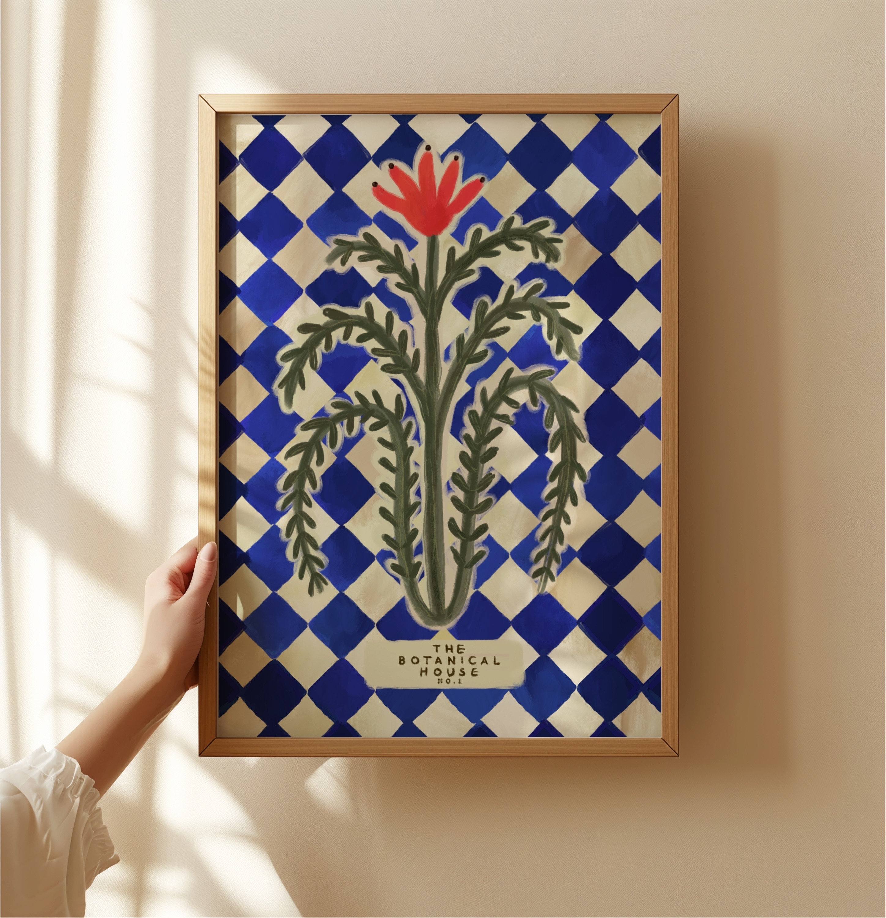 The Botanical House, Blue Quirky Handrawn Art, Blue Flowers, Colourful Art, Bright Colourful Art Print, Modern Art Print, Gallery Wall,