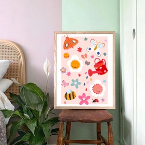 Garden Kids Print / Flower illustration / Eco / Nursery Art / Kids Room / Art / Print / Gifts for Her / kids / Rainbow / Colour Pop / Bright