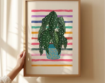 Stampa di Begonia maculata: arte vegetale colorata disegnata a mano