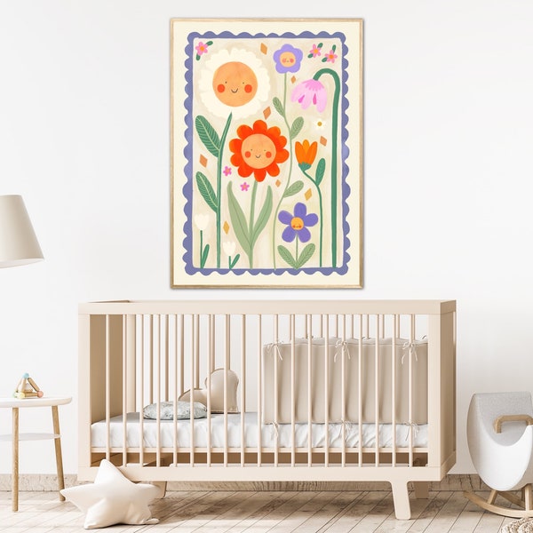 Spring Day / Flower illustration / Eco / Nursery Art / Kids Room / Art / Print / Gifts for Her / kids / Flowers / Colour Pop / Bright
