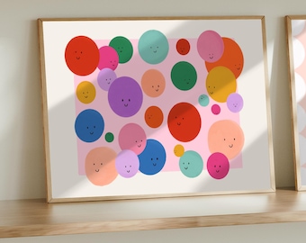 Landscape Smiley Face Print: Colorful Kids Room Art by KateFoxDesign