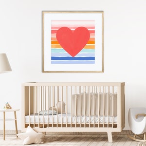 Bright Funky Print, Rainbow Heart Print, Kids Art Prints, Gallery Art Print, Colourful Rainbow Poster,  Kids Wall Art, Kids Rainbow