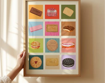 English Biscuits Art Print: Colourful Handrawn Biscuit Illustration, Kitchen
