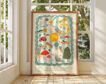 Neutral Sun and Star Print: Whimsical Nursery Art