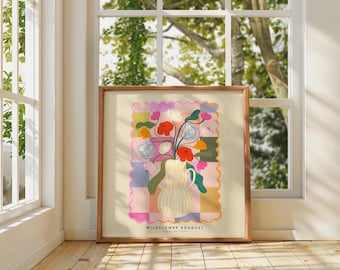Square Wildflower Art Print: Colourful Botanical Vase (Unframed)