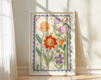 Spring Day / Flower illustration / Eco / Nursery Art / Kids Room / Art / Print / Gifts for Her / kids / Flowers / Colour Pop / Bright
