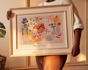 Sonntags Croissant Kunst Druck: Bunt Küchen Wand Kunst, Landschaft