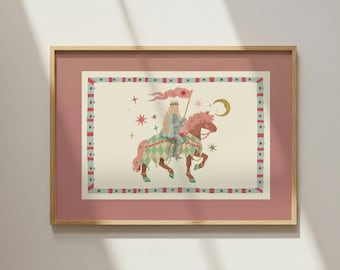 Brave Princess, Fairytale, Magical Horse Print: Hand Drawn Wall Art