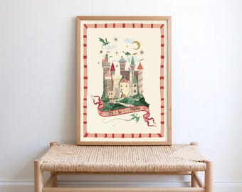 Here Be Dragons Pink: Colorful Fairytale Magical Typography Wall Art