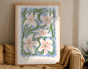 Stargazer Lily Art Print: Colourful Handrawn Floral Illustration
