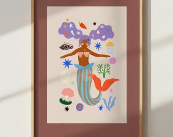 Cool Mermaid Art Print: Colorful Kids Room Decor