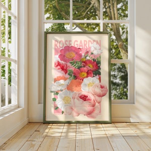 Impresión de jardín de rosas, impresión de ramo de flores, impresión de arte francés, impresión floral, impresión botánica, dormitorio, A5, A4, A3, A2, A1, A0, crema, pastel,
