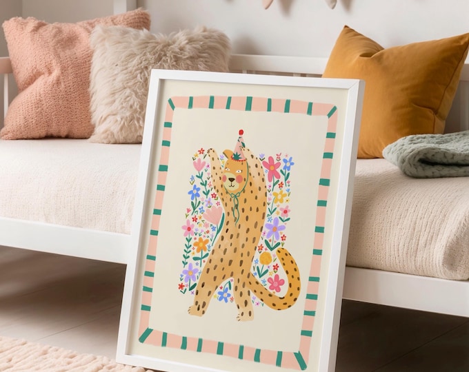 Leopard Nursery Art Print: Colorful Jungle Animal Illustration