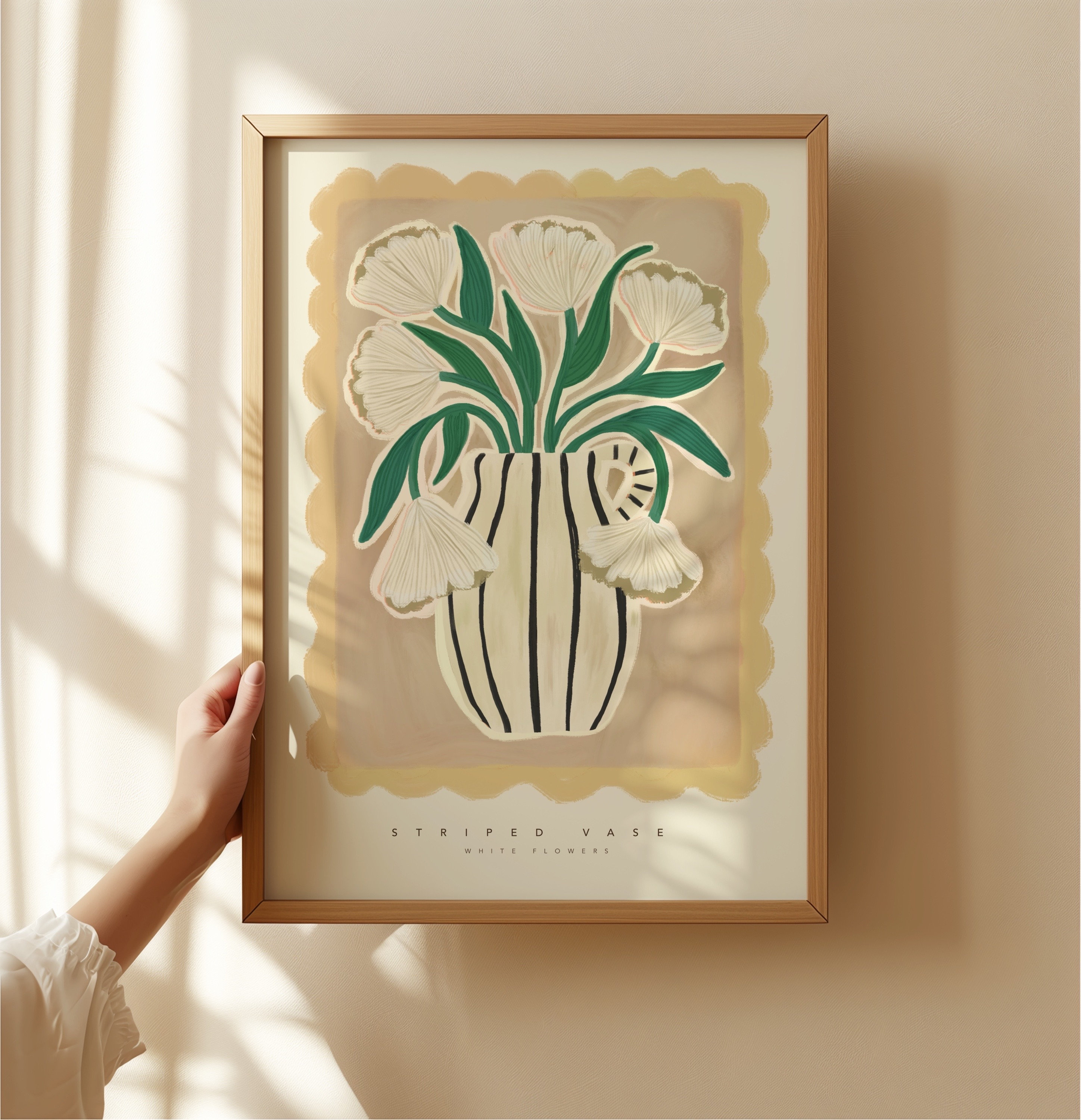 Neutrale Blumenvase, bunte, schrullige handgezeichnete Kunst, Krug, bunte Kunst, neutraler Kunstdruck, moderner Kunstdruck, Galeriewand, Boho, Skandinavisch